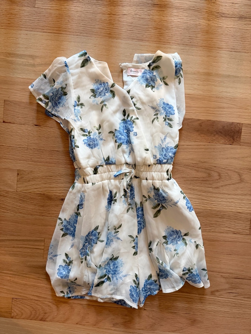 White & Blue Floral Romper